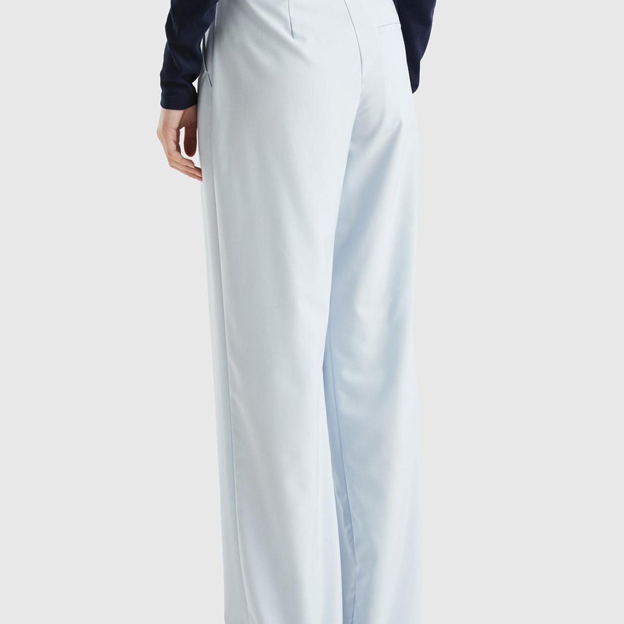 Kadın Soluk Mavi Poliviskoz Yüksek Bel Rahat Kalıp Pantolon