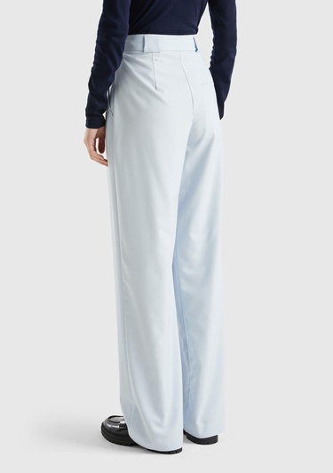  Kadın Soluk Mavi Poliviskoz Yüksek Bel Rahat Kalıp Pantolon