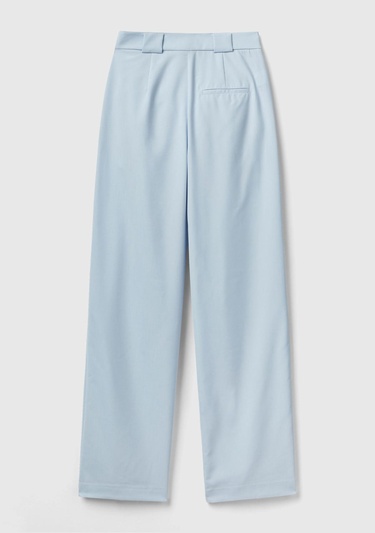  Kadın Soluk Mavi Poliviskoz Yüksek Bel Rahat Kalıp Pantolon