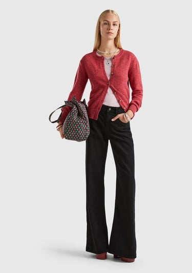  Kadın Siyah %100 Koton Bol Paça Denim Pantolon