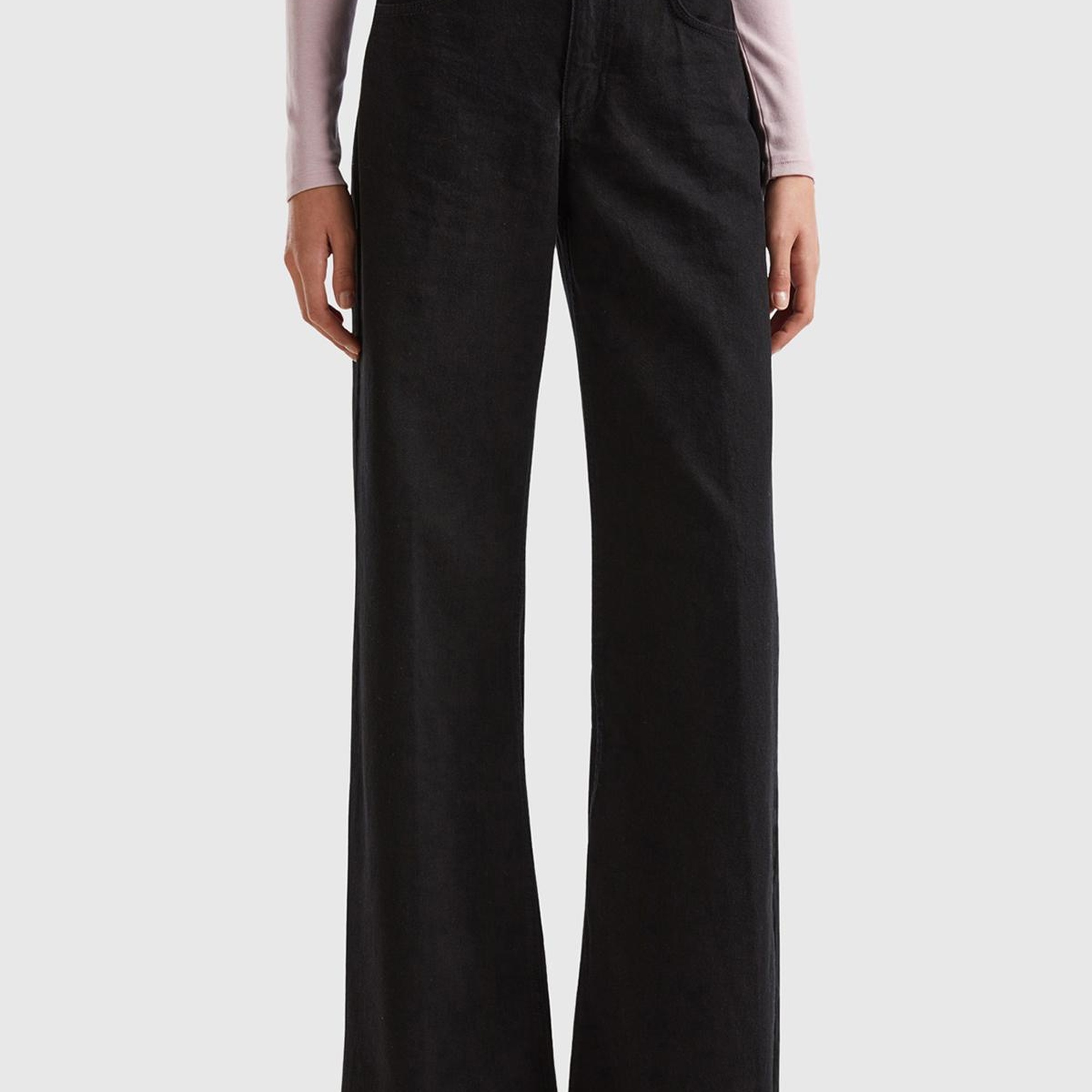 Kadın Siyah %100 Koton Bol Paça Denim Pantolon