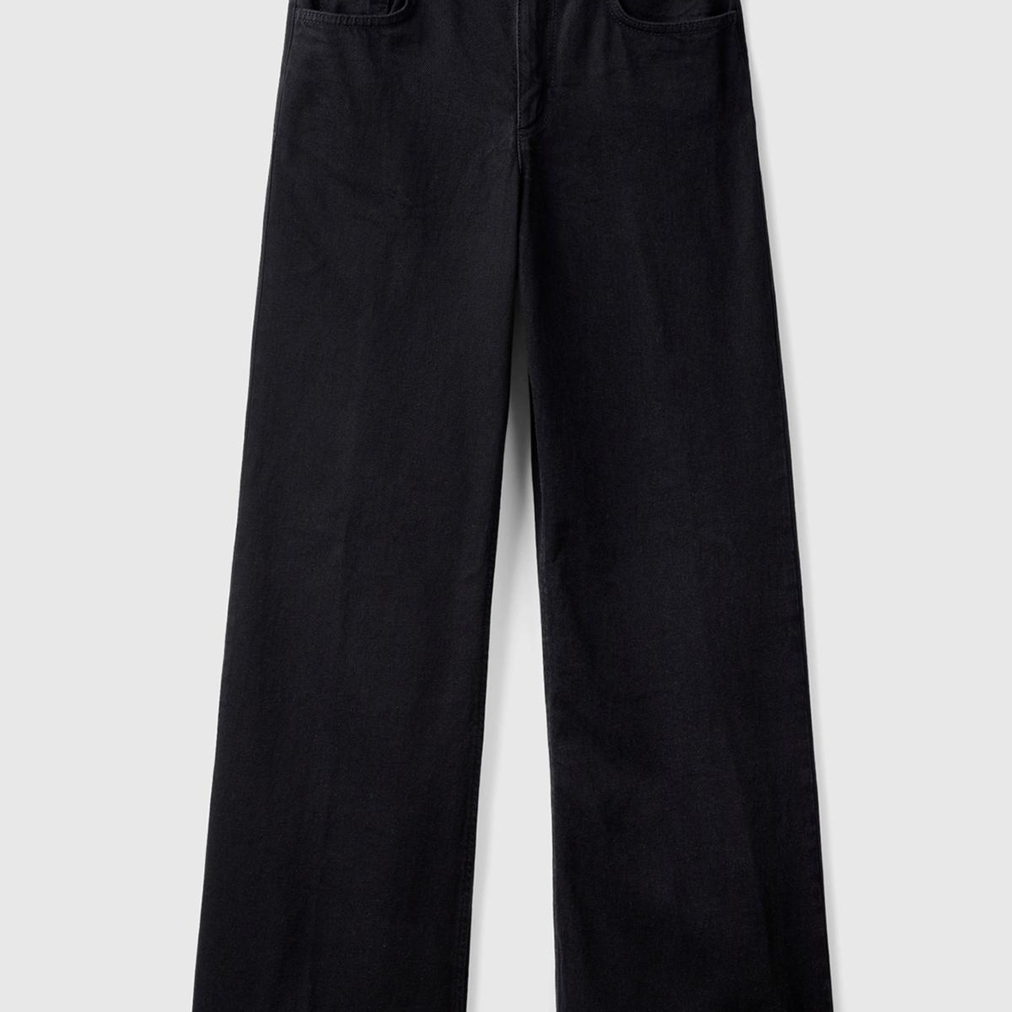 Kadın Siyah %100 Koton Bol Paça Denim Pantolon