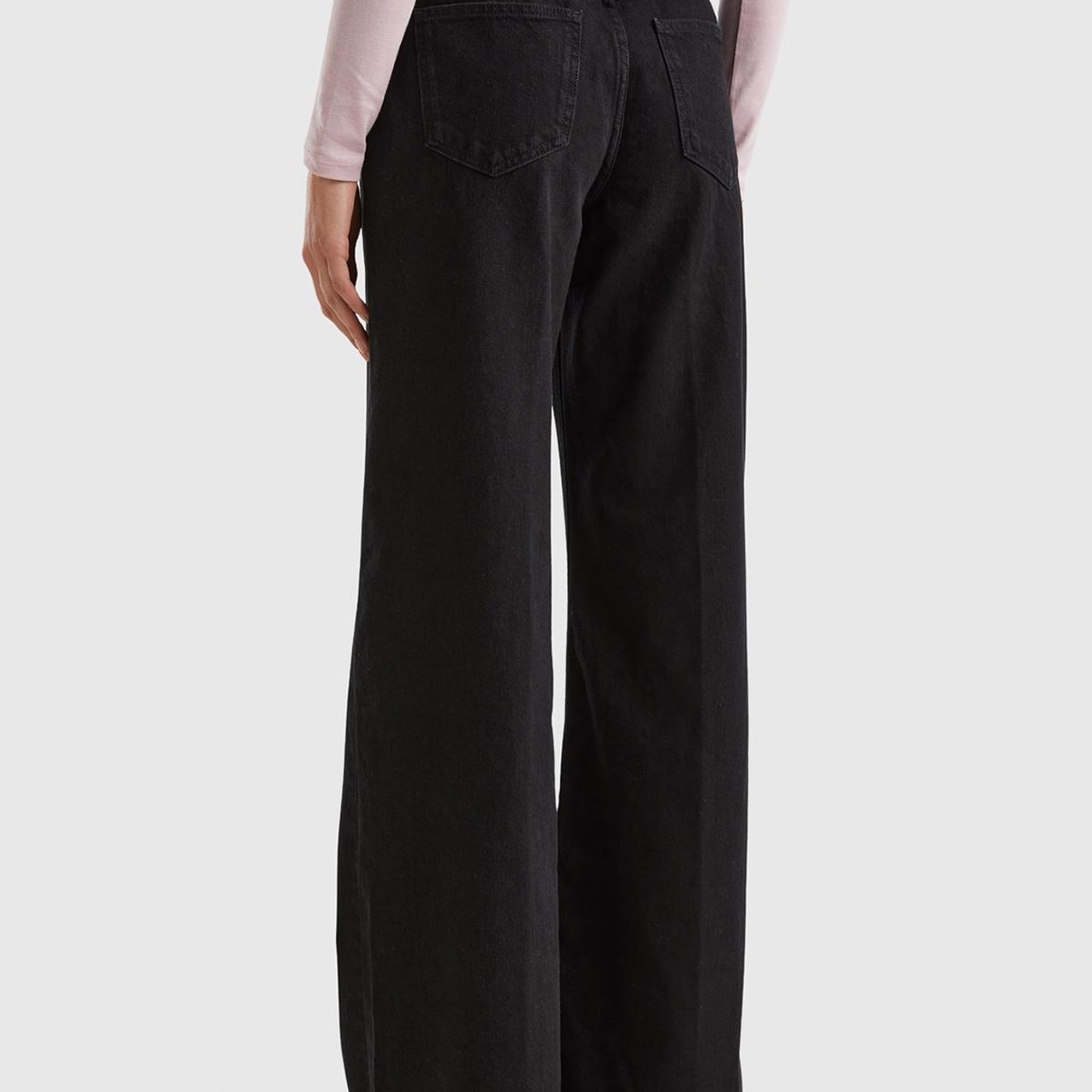 Kadın Siyah %100 Koton Bol Paça Denim Pantolon