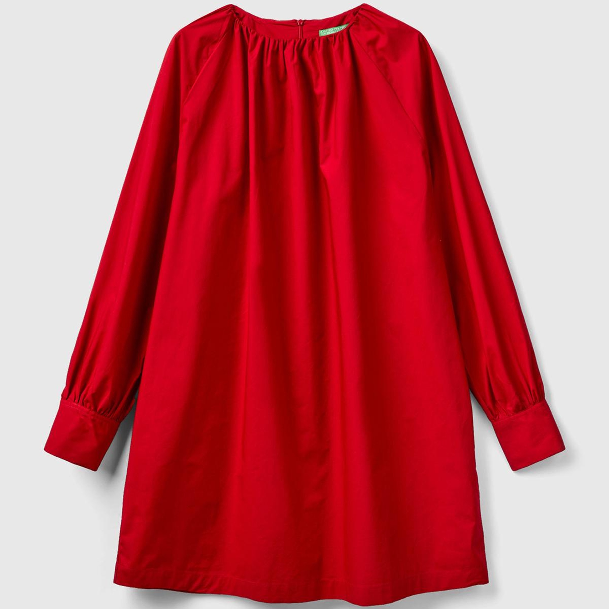 Kadın Kırmızı %100 Koton Raglan Uzun Kollu Midi Boy Elbise