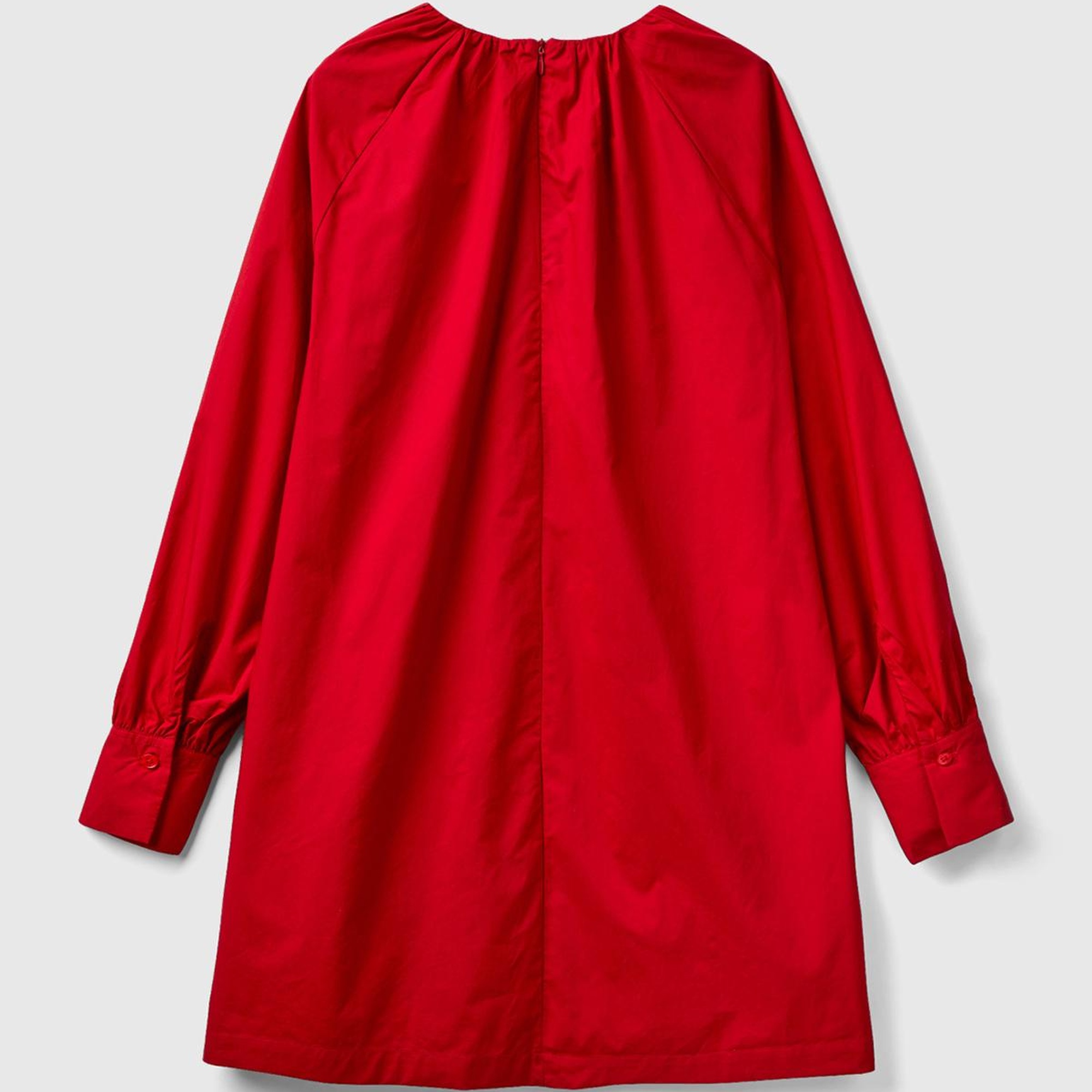 Kadın Kırmızı %100 Koton Raglan Uzun Kollu Midi Boy Elbise