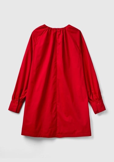  Kadın Kırmızı %100 Koton Raglan Uzun Kollu Midi Boy Elbise