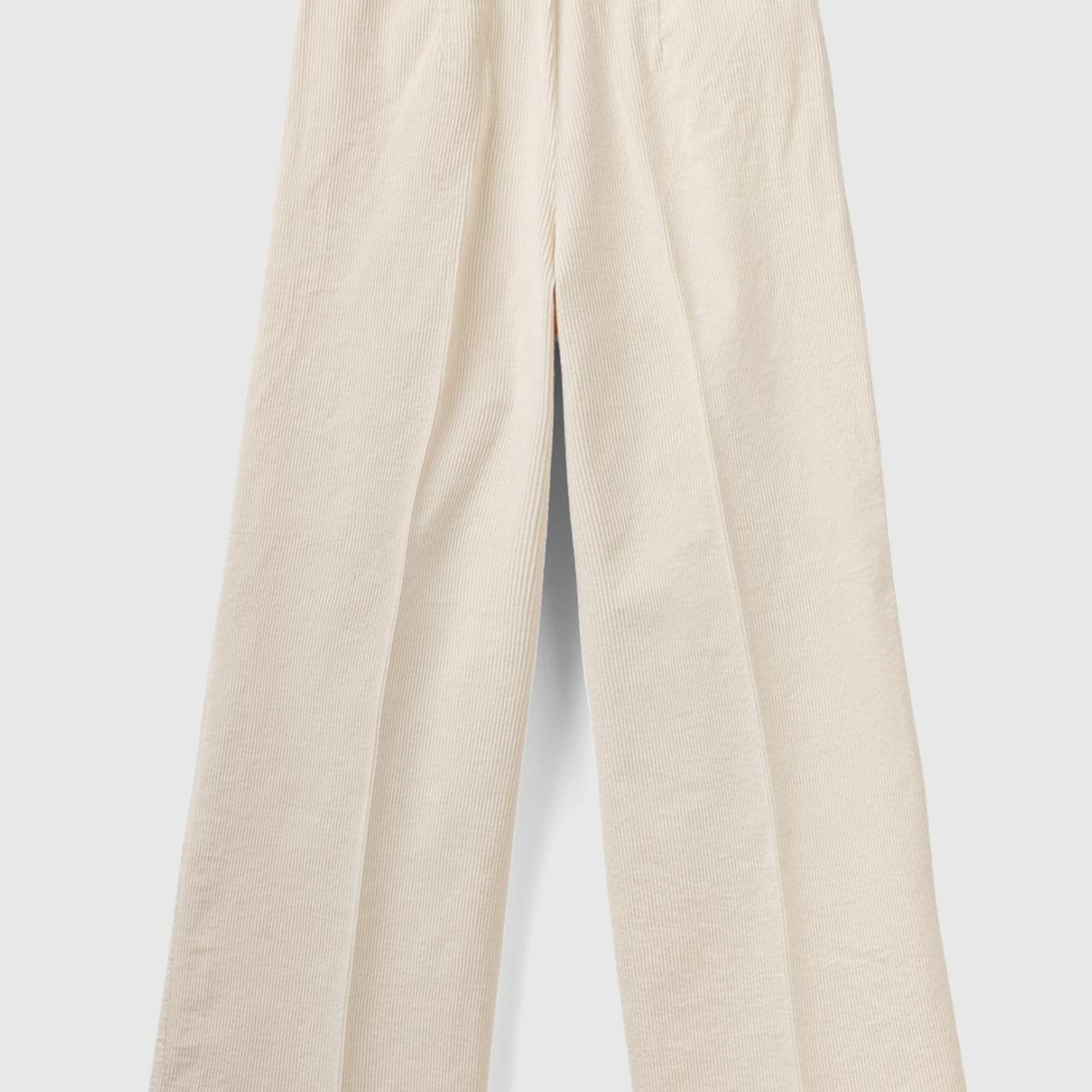 Kadın Krem Pileli Bol Paça Kadife Pantolon