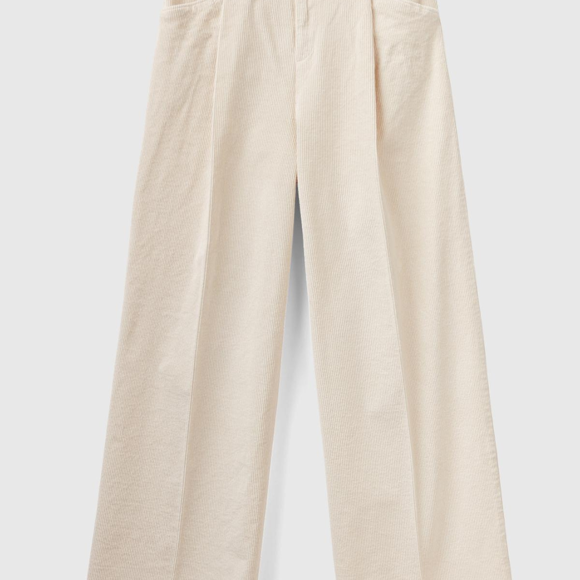 Kadın Krem Pileli Bol Paça Kadife Pantolon