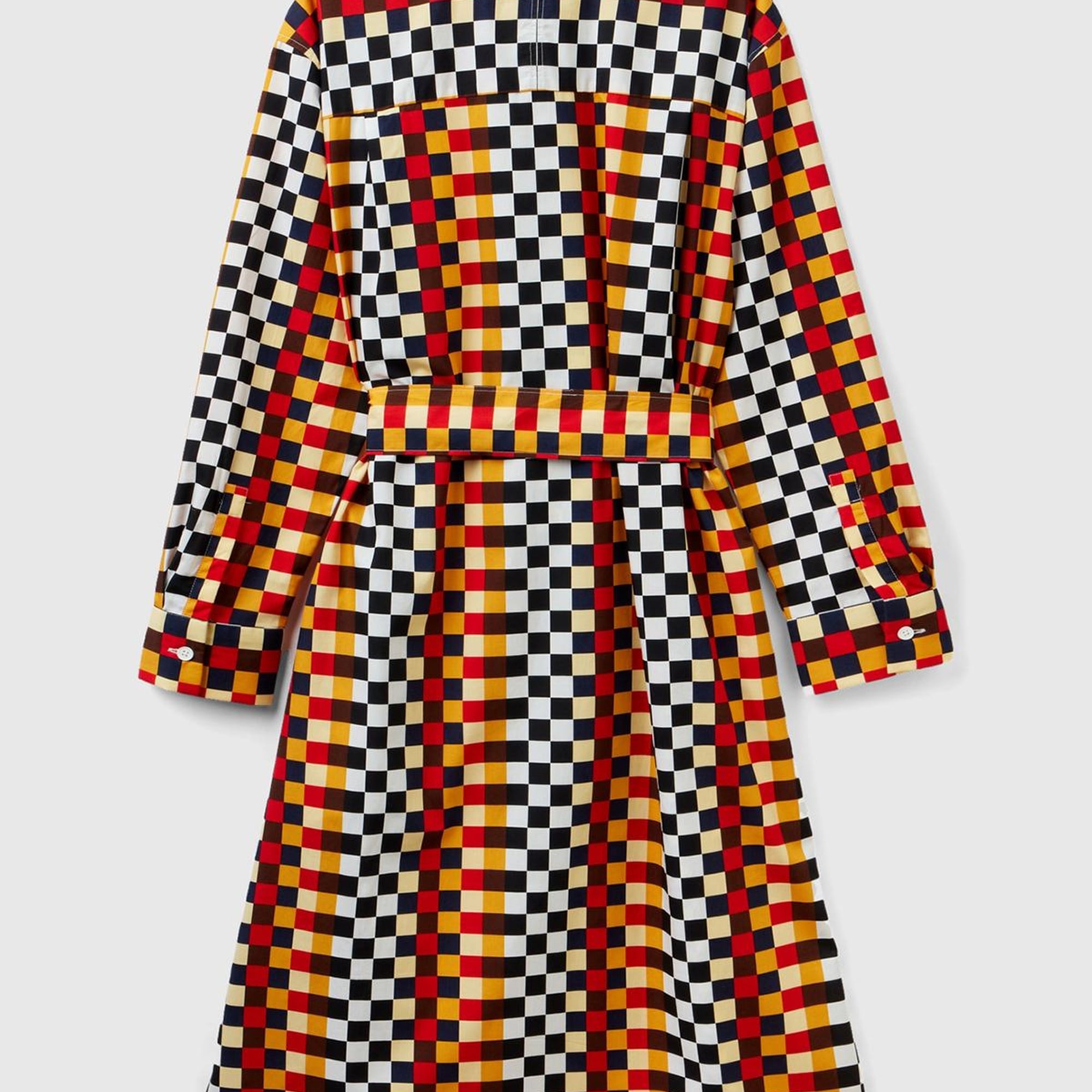 Kadın Renkli Renkli Dama Desenli Gömlek Yaka Poplin Elbise