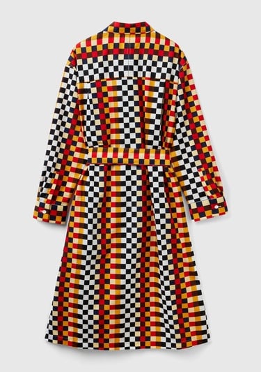  Kadın Renkli Renkli Dama Desenli Gömlek Yaka Poplin Elbise