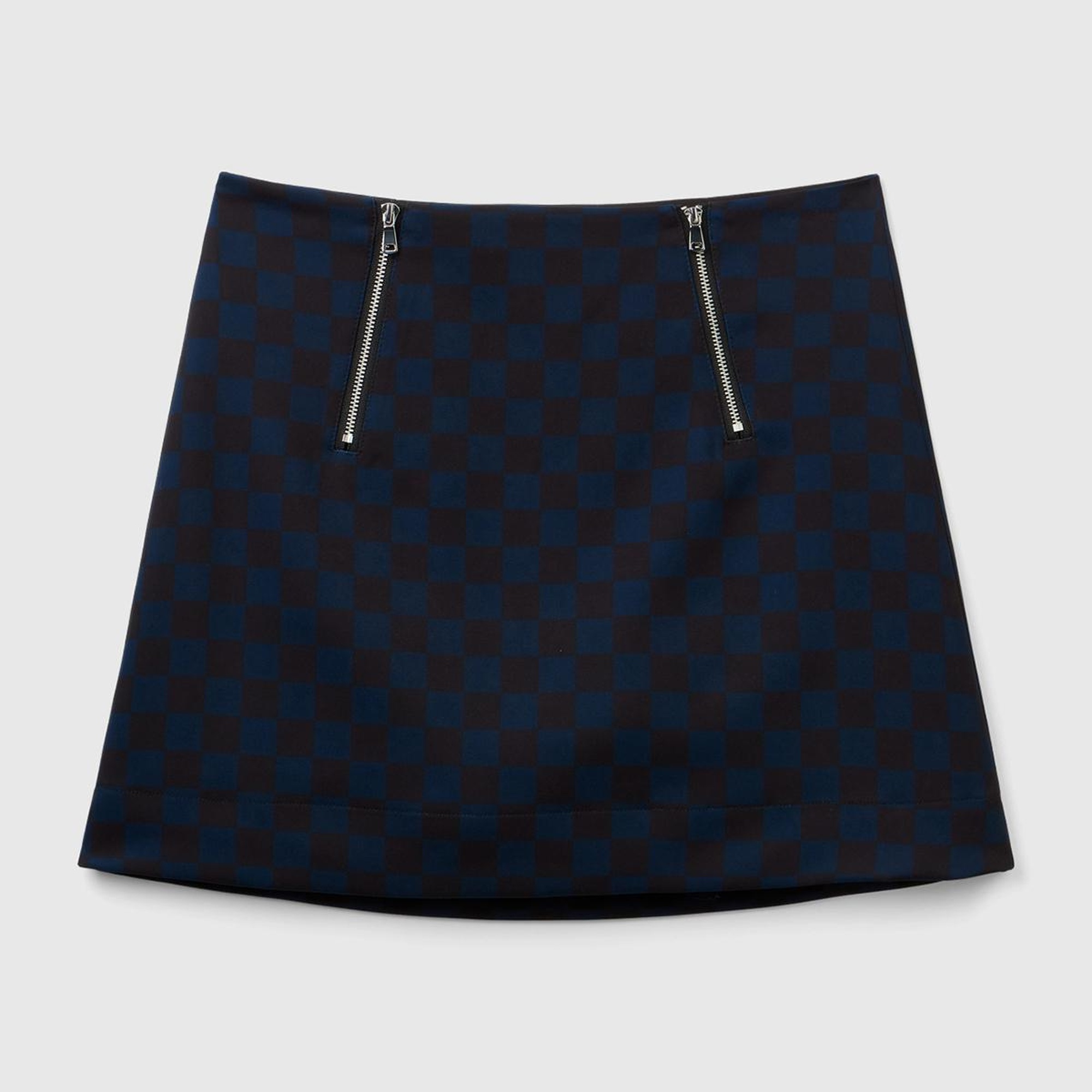 Kadın Lacivert Mix Dama Desenli Mini Etek