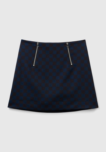  Kadın Lacivert Mix Dama Desenli Mini Etek
