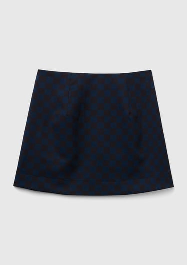  Kadın Lacivert Mix Dama Desenli Mini Etek