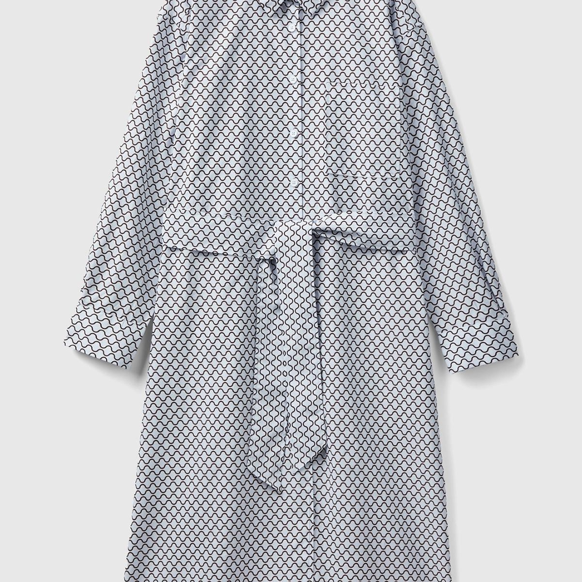 Kadın Buz Mavisi Renkli Dama Desenli Gömlek Yaka Poplin Elbise