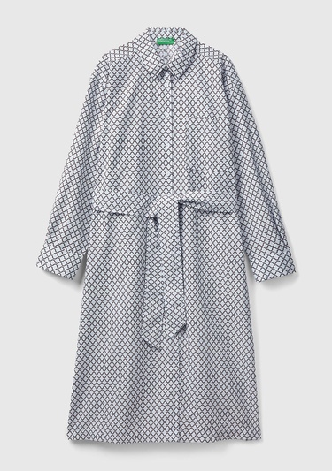  Kadın Buz Mavisi Renkli Dama Desenli Gömlek Yaka Poplin Elbise