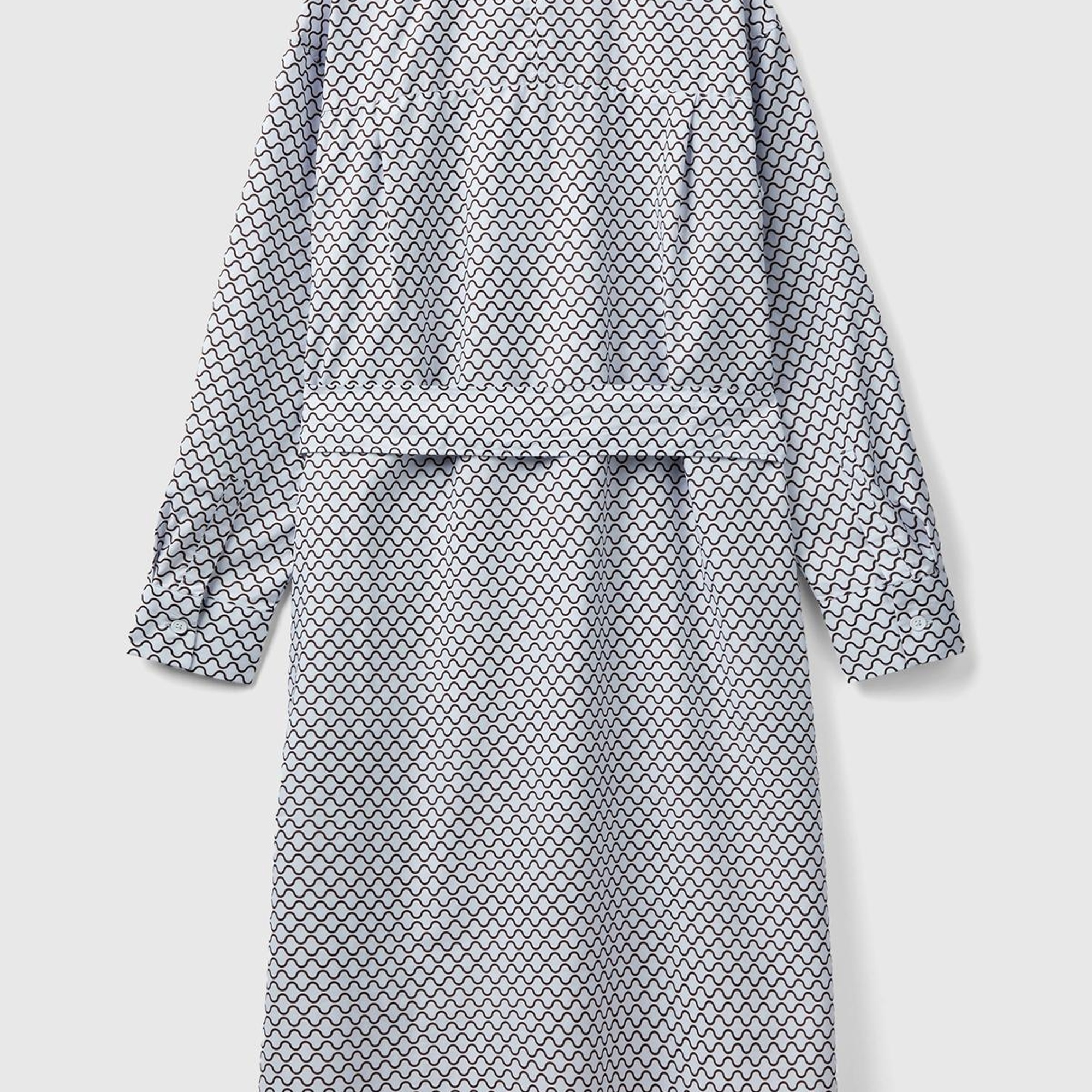 Kadın Buz Mavisi Renkli Dama Desenli Gömlek Yaka Poplin Elbise