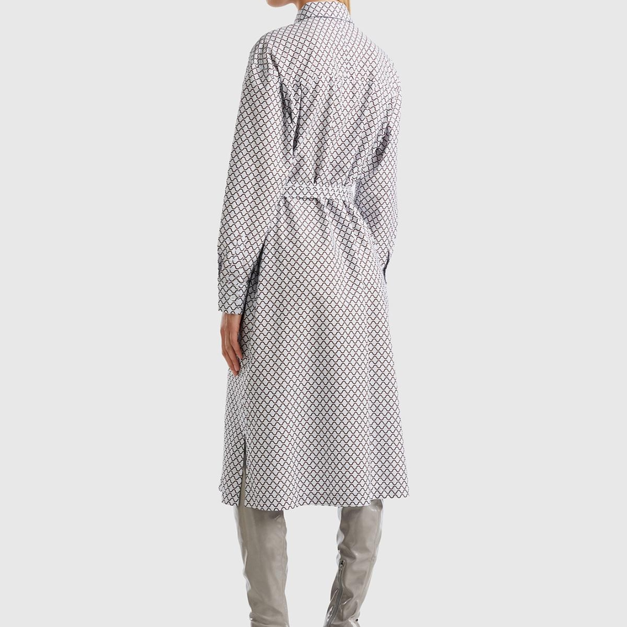 Kadın Buz Mavisi Renkli Dama Desenli Gömlek Yaka Poplin Elbise