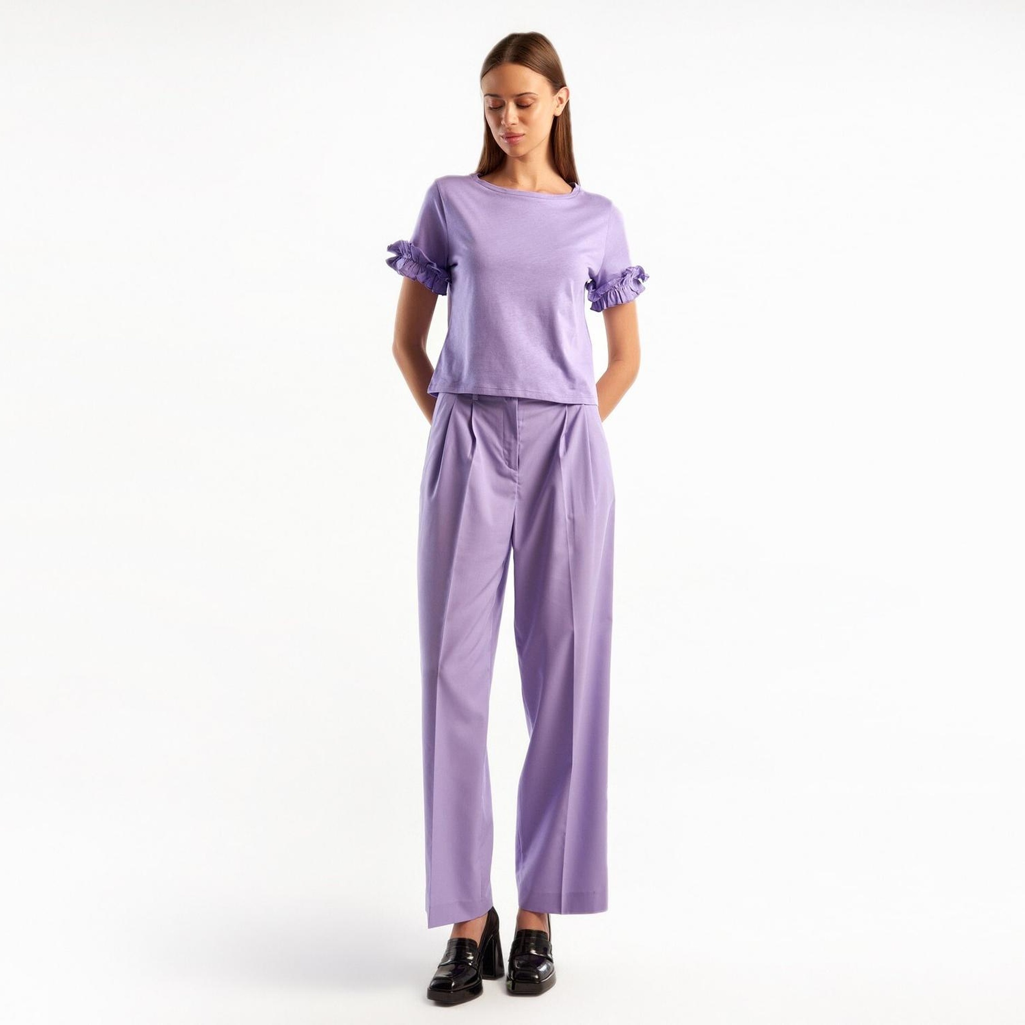 Kadın Lila Poliviskoz Geniş Paça Pantolon