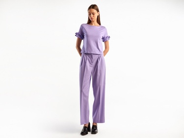  Kadın Lila Poliviskoz Geniş Paça Pantolon