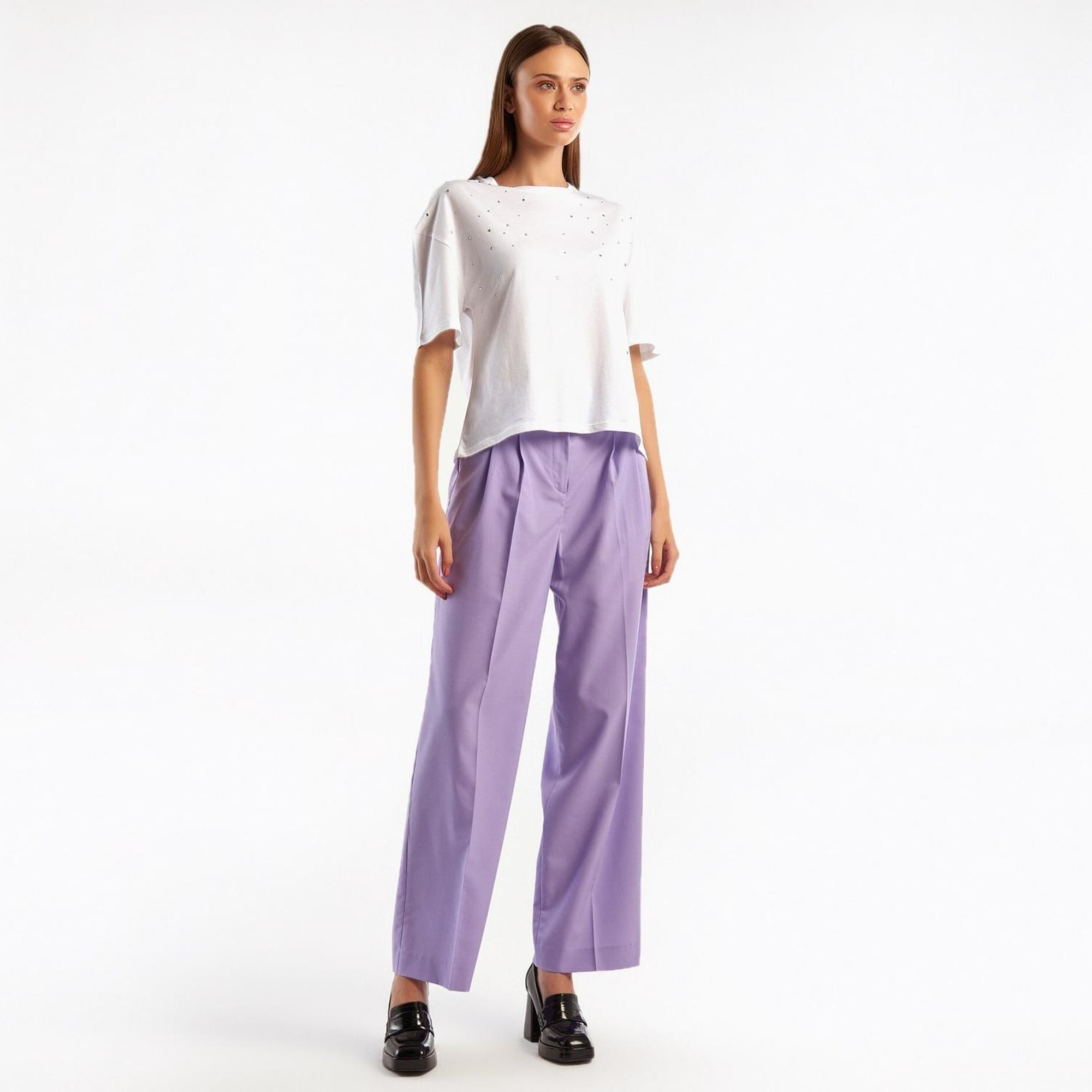 Kadın Lila Poliviskoz Geniş Paça Pantolon