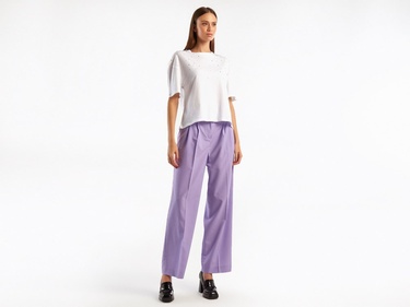  Kadın Lila Poliviskoz Geniş Paça Pantolon