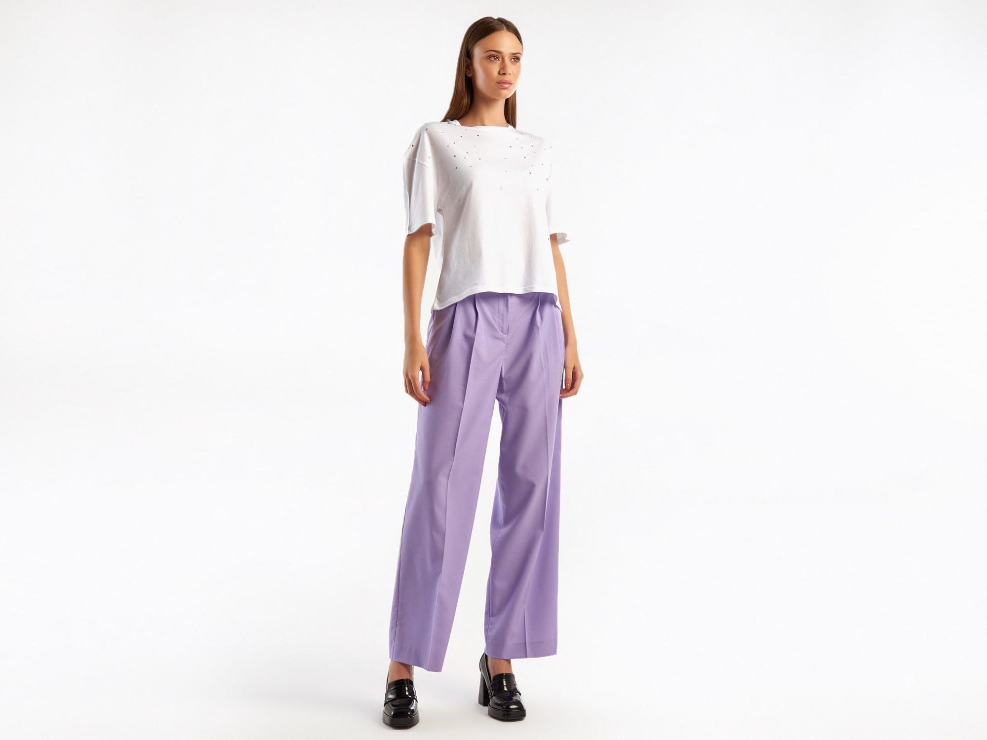  Kadın Lila Poliviskoz Geniş Paça Pantolon