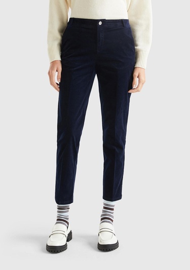  Kadın Lacivert Kadife Chino Pantolon