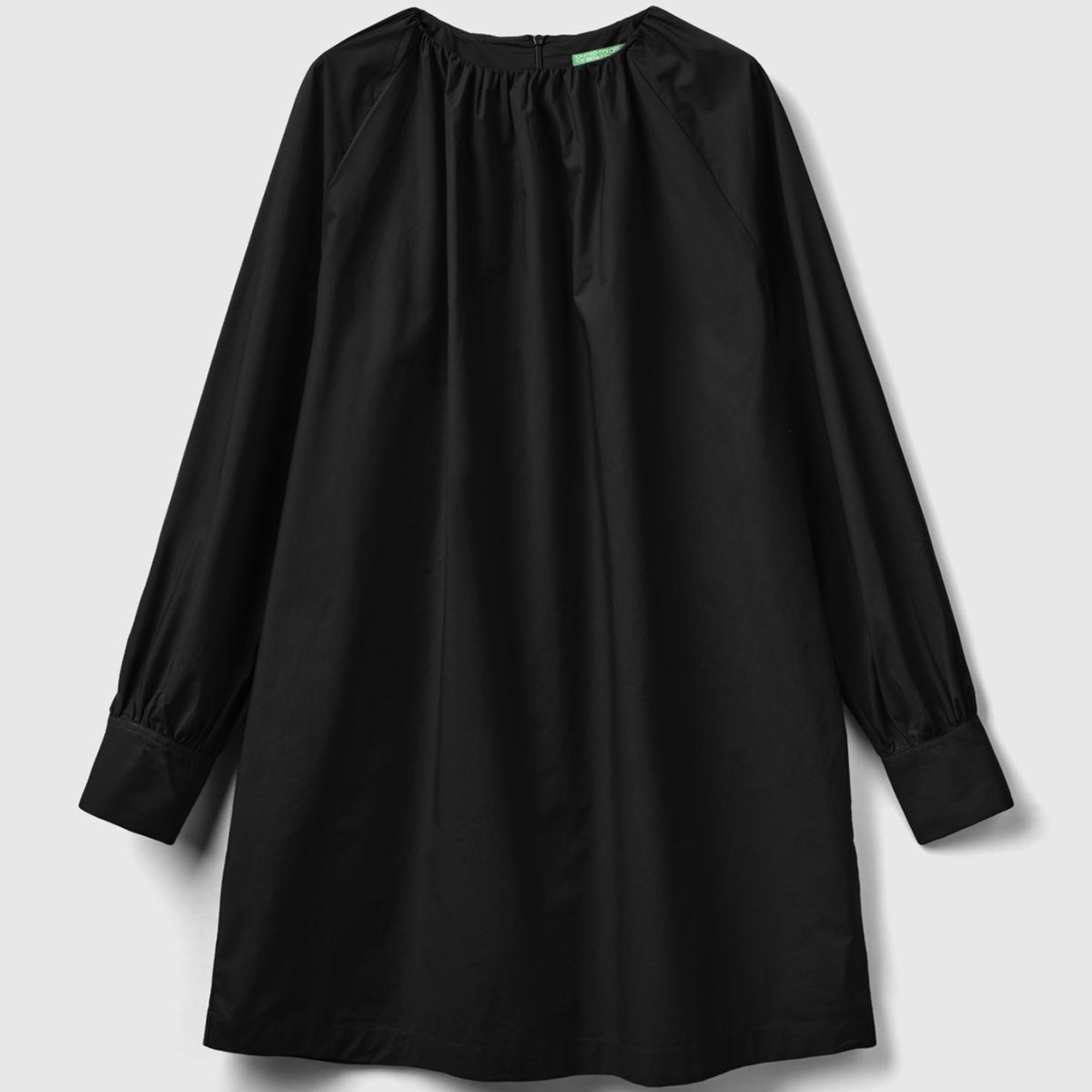 Kadın Siyah %100 Koton Raglan Uzun Kollu Midi Boy Elbise