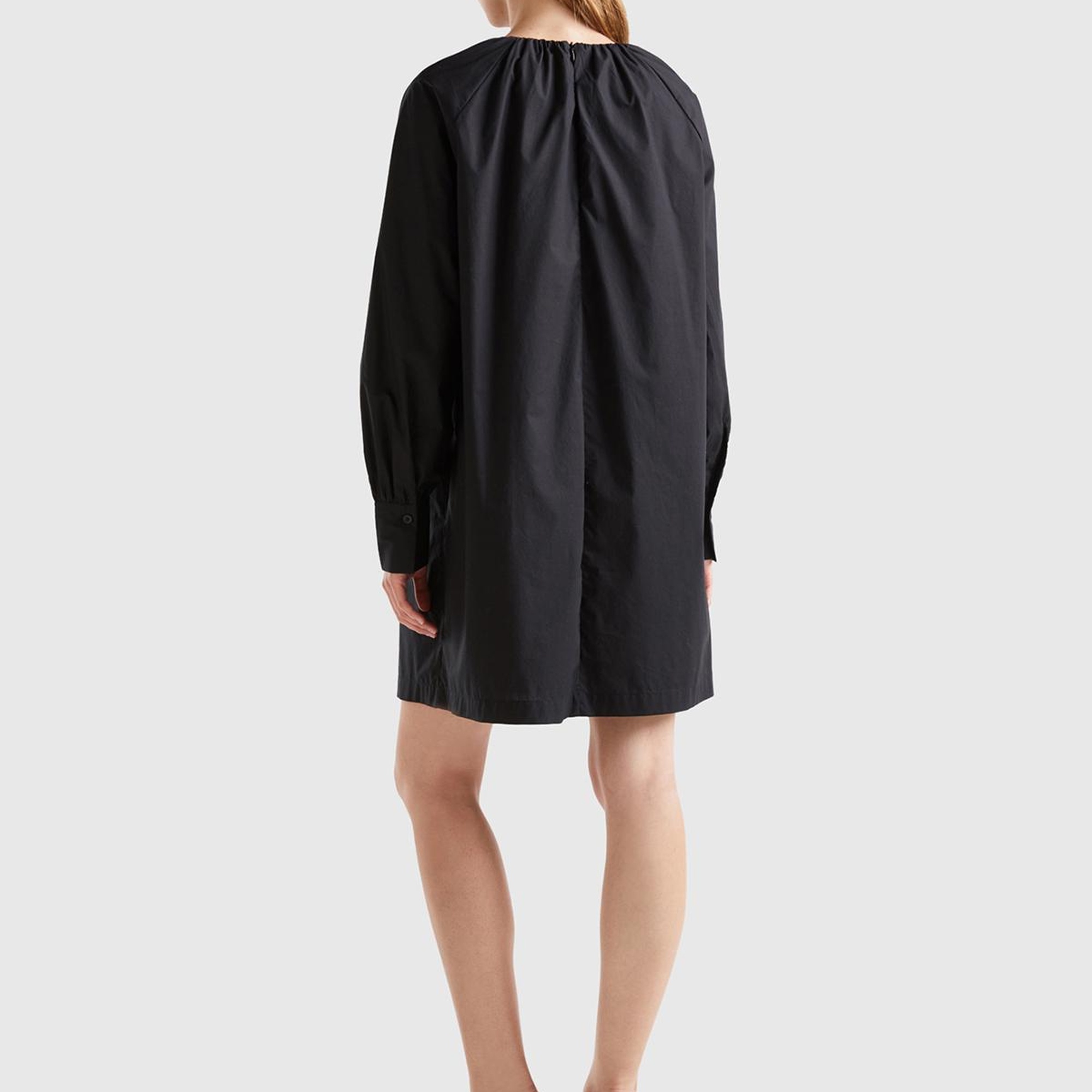 Kadın Siyah %100 Koton Raglan Uzun Kollu Midi Boy Elbise