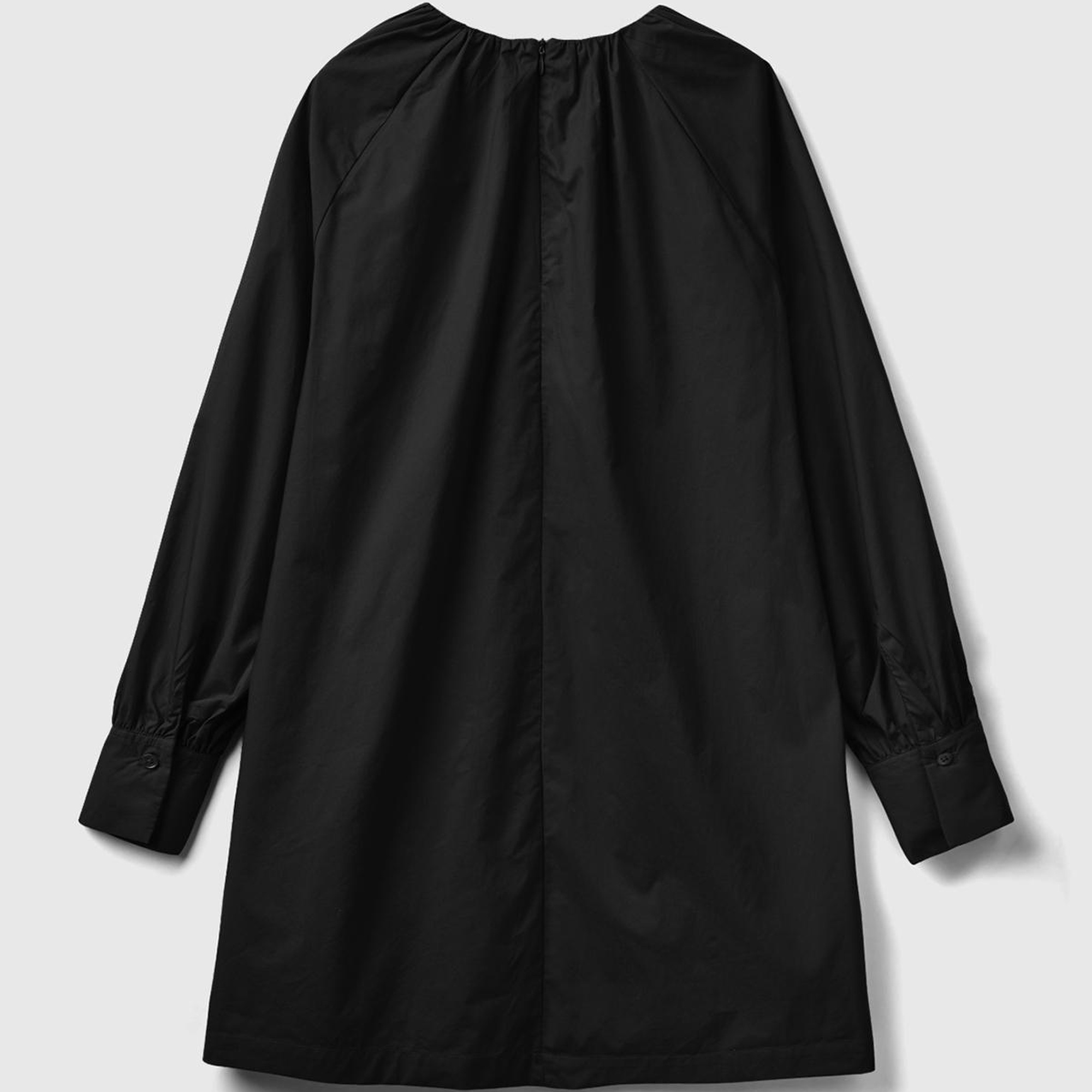 Kadın Siyah %100 Koton Raglan Uzun Kollu Midi Boy Elbise