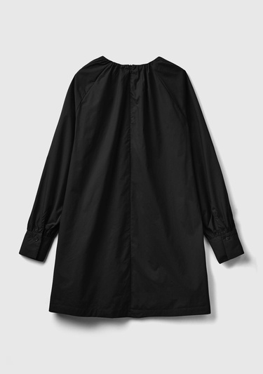  Kadın Siyah %100 Koton Raglan Uzun Kollu Midi Boy Elbise