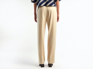  Kadın Sütlü Kahve Poliviskoz Yumuşak Dokulu Regular Fit Pantolon