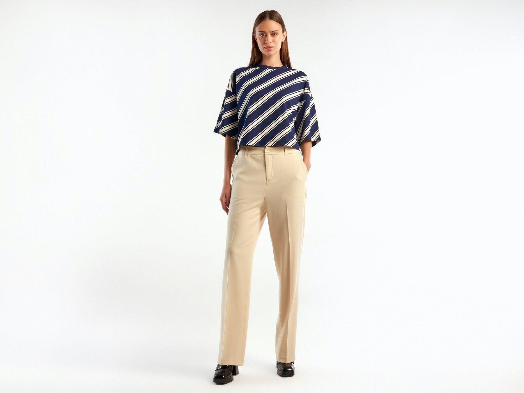  Kadın Sütlü Kahve Poliviskoz Yumuşak Dokulu Regular Fit Pantolon