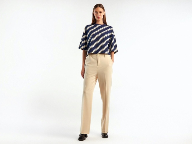  Kadın Sütlü Kahve Poliviskoz Yumuşak Dokulu Regular Fit Pantolon