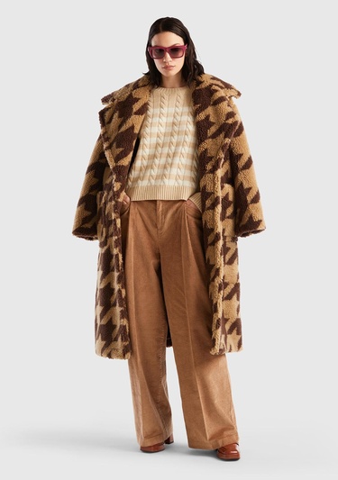  Kadın Taba Pileli Bol Paça Kadife Pantolon