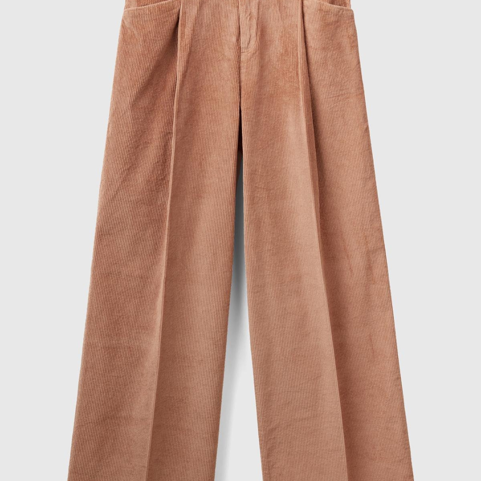 Kadın Taba Pileli Bol Paça Kadife Pantolon