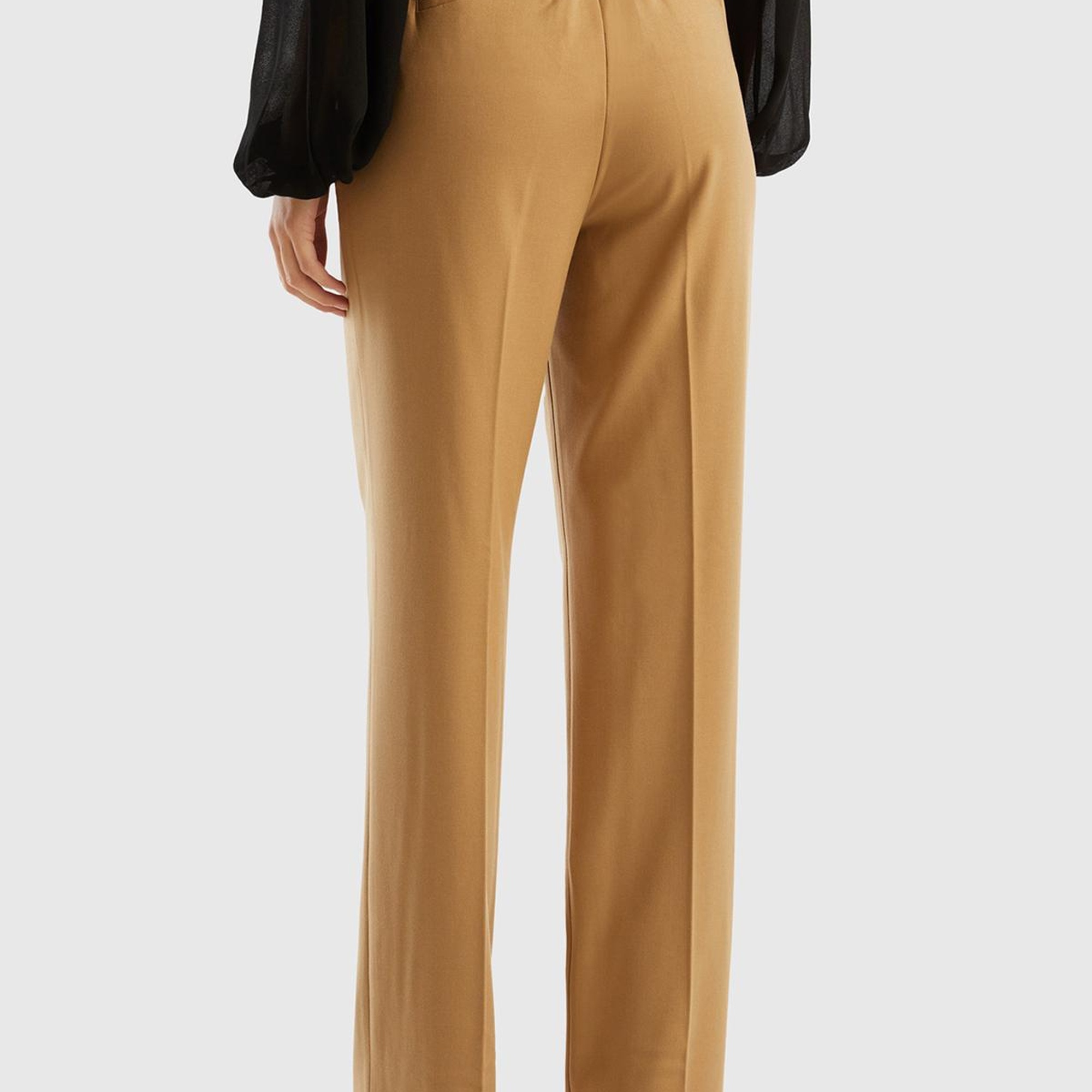 Kadın Taba Poliviskoz Yumuşak Dokulu Regular Fit Pantolon