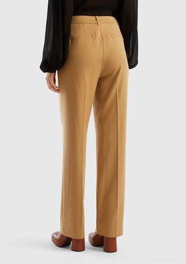  Kadın Taba Poliviskoz Yumuşak Dokulu Regular Fit Pantolon