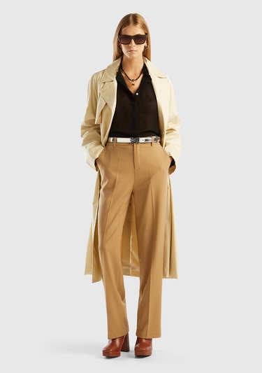  Kadın Taba Poliviskoz Yumuşak Dokulu Regular Fit Pantolon