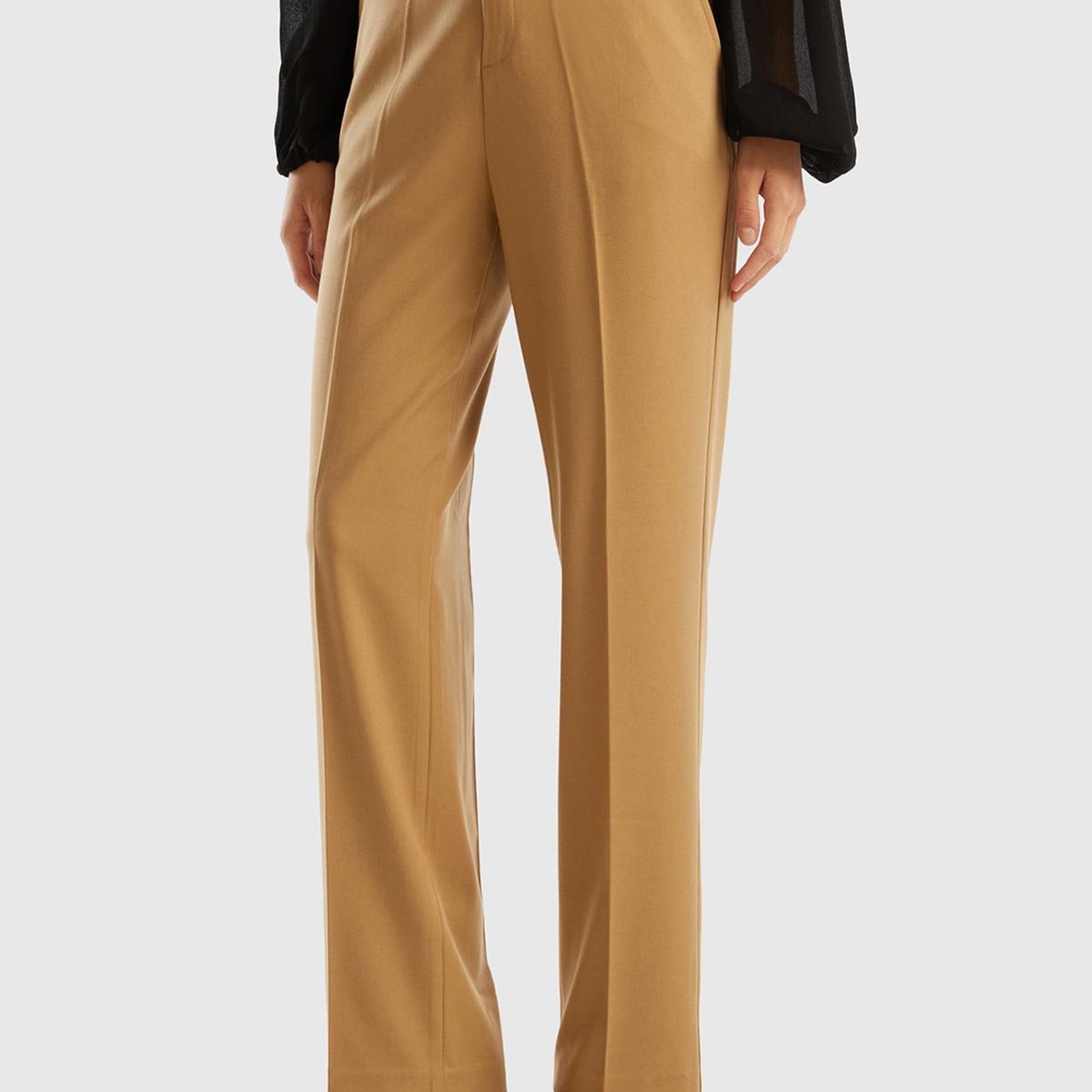 Kadın Taba Poliviskoz Yumuşak Dokulu Regular Fit Pantolon