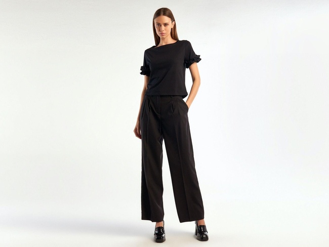  Kadın Siyah Poliviskoz Geniş Paça Pantolon