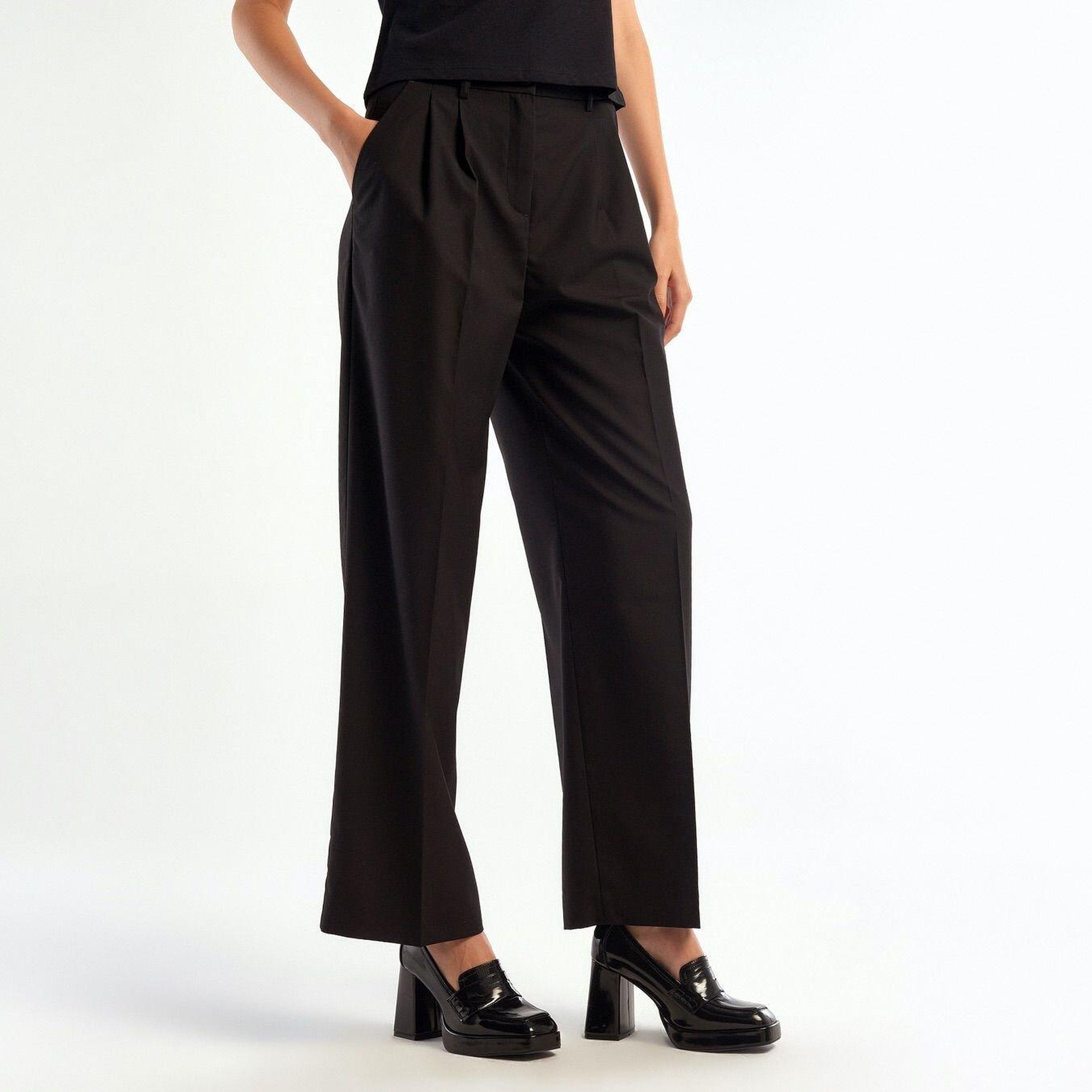 Kadın Siyah Poliviskoz Geniş Paça Pantolon