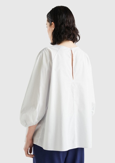  Kadın Soluk Mavi %100 Koton Balon Kollu Bluz