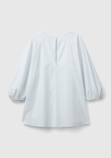  Kadın Soluk Mavi %100 Koton Balon Kollu Bluz
