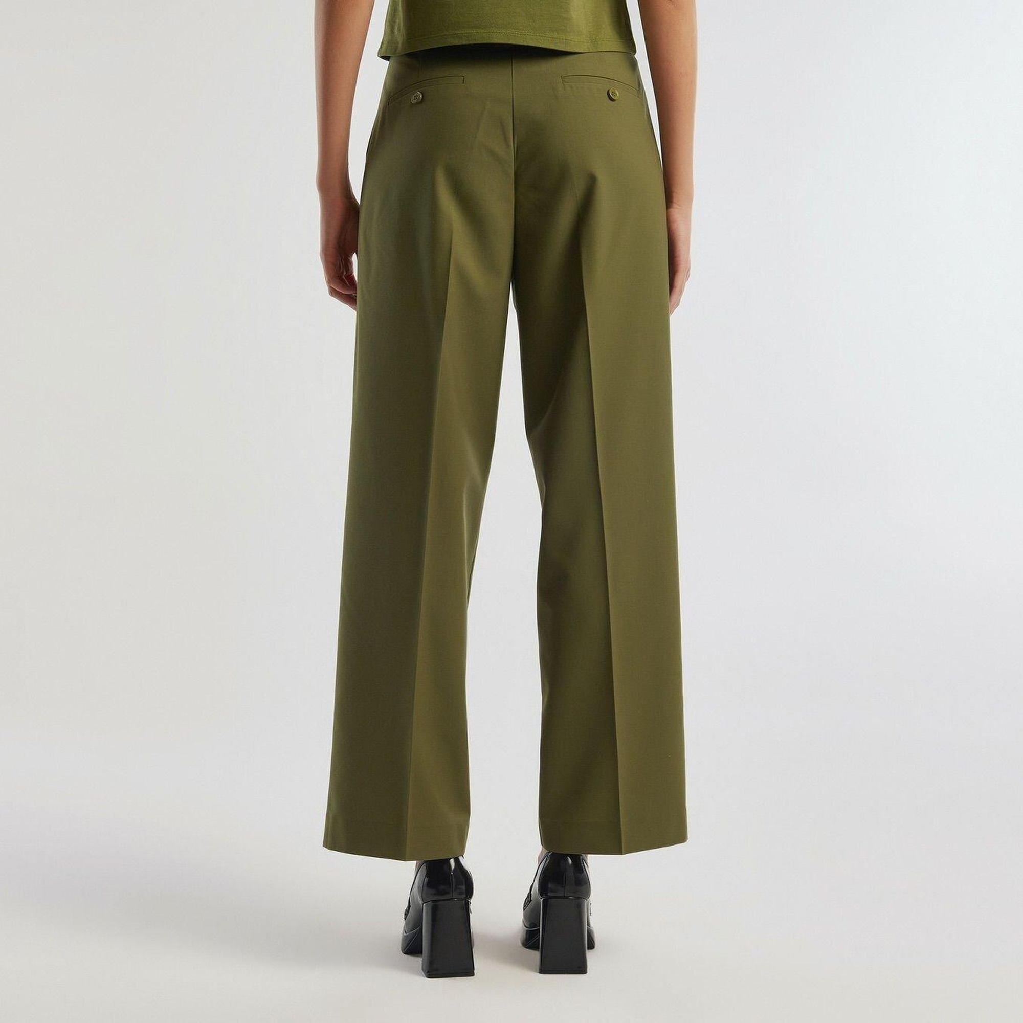 Kadın Zeytin Yeşili Poliviskoz Geniş Paça Pantolon