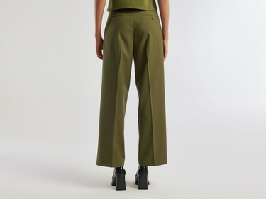  Kadın Zeytin Yeşili Poliviskoz Geniş Paça Pantolon