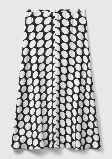  Kadın Siyah Beyaz %100 Viskoz Puantiyeli Yandan Fermuarlı Uzun Etek