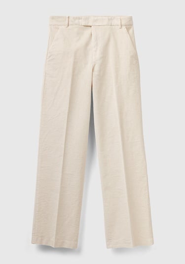  Kadın Krem Düz Paça Kadife Pantolon