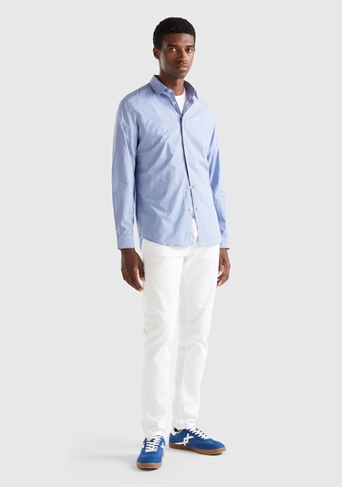  Erkek Mavi %100 Koton Desenli Gömlek