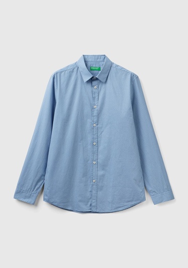  Erkek Mavi %100 Koton Desenli Gömlek